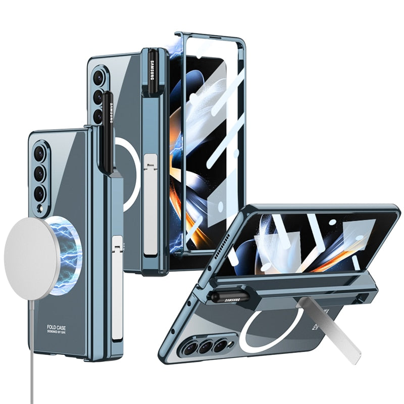 Magnetic Plating Clear Case With Screen Glass For Samsung Galaxy Z Fold 4