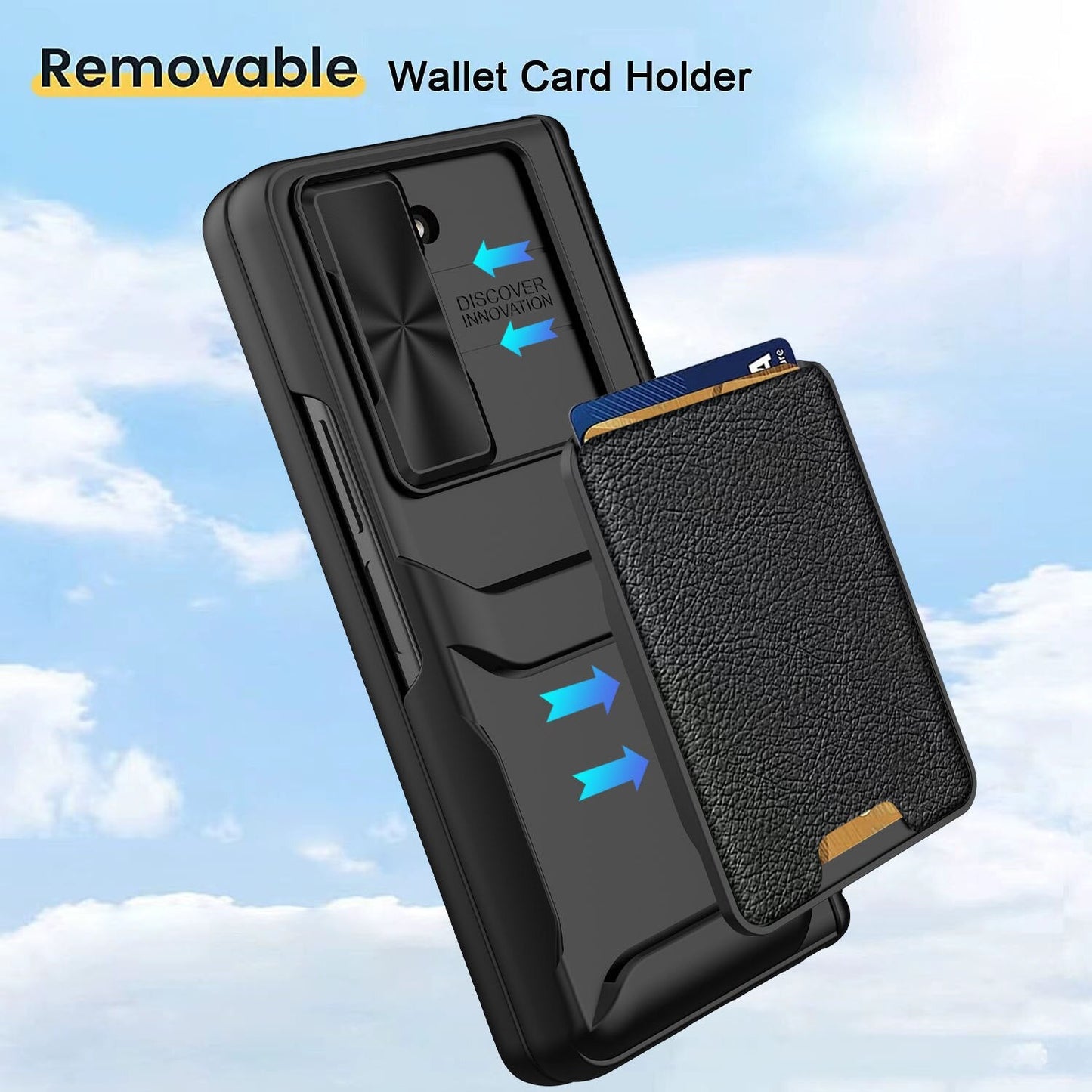 Slide Camera Cover with Leather Wallet For Samsung Galaxy Z Fold 5