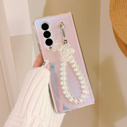 Portable Bead Chain With Cute 3D Crystal Bear Pendant Phone Case For Samsung Galaxy Z Fold 4