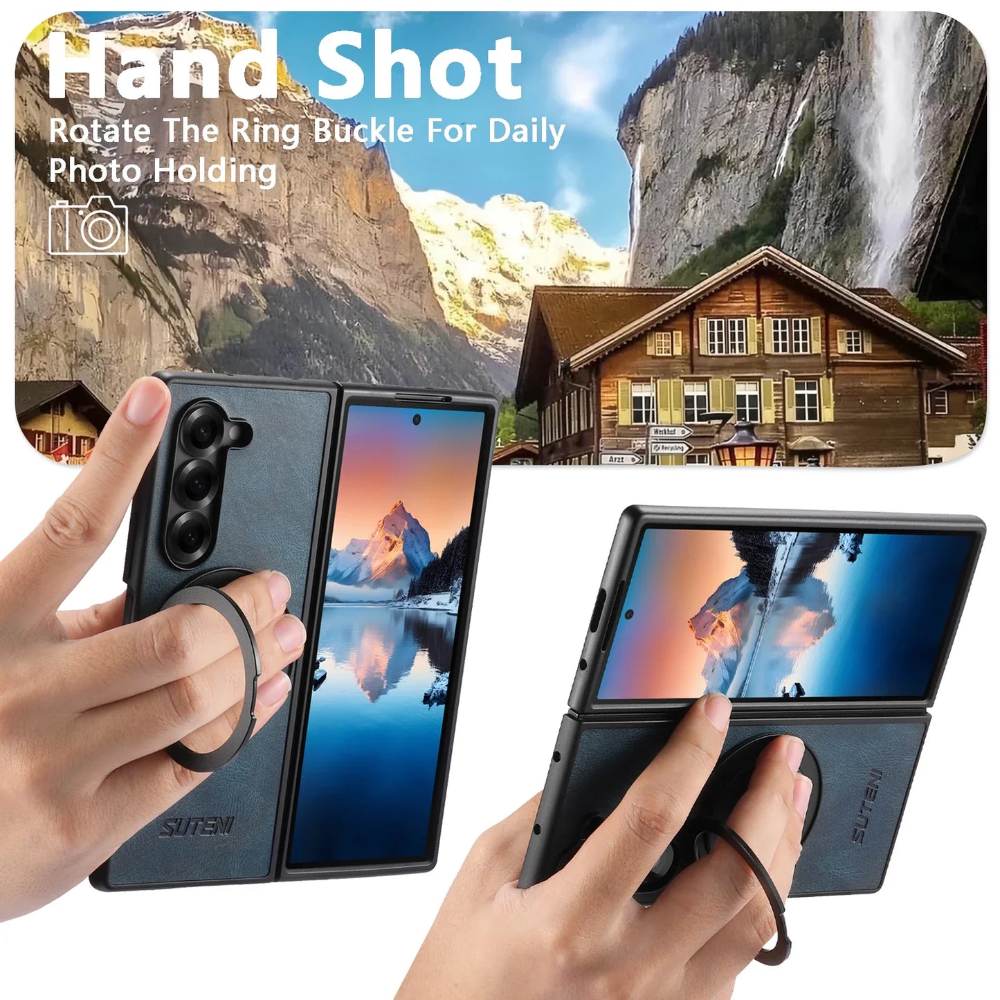 Magnetic Leather Ring Case with Stand