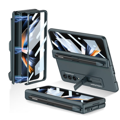 Pen Slot Case for Samsung Galaxy Z Fold 4 with Kickstand and Screen Protective Glass
