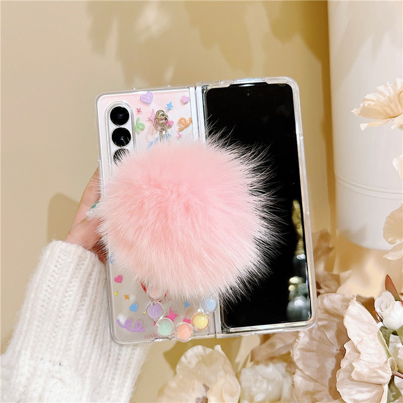 Cute Love Hair Ball Bracelet Phone Cases For Samsung Galaxy Z Fold 4