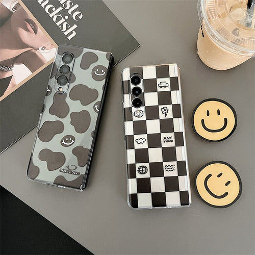 Cartoon Smiling Face Phone Stand Milk Cow Case for Samsung Galaxy Z Fold 4