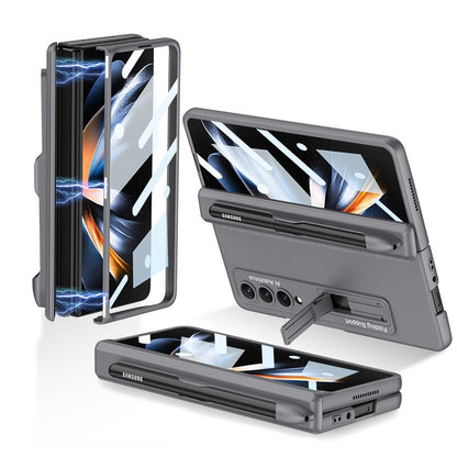 Pen Slot Case for Samsung Galaxy Z Fold 4 with Kickstand and Screen Protective Glass
