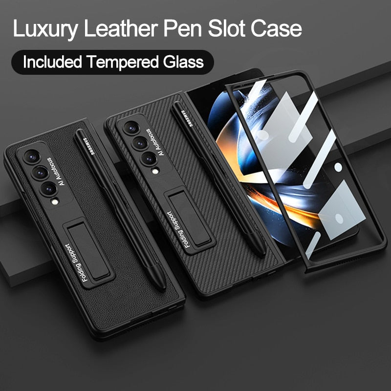 Luxury Leather Case with Pen Slot & kickstand For Galaxy Z Fold 4