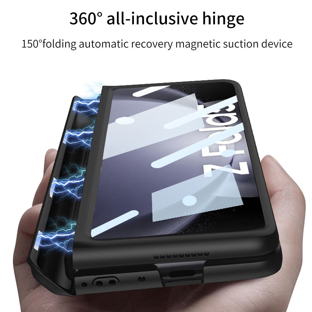 Samsung Galaxy Z Fold 5 Shockproof Matte Case With Stand & Pen Holder