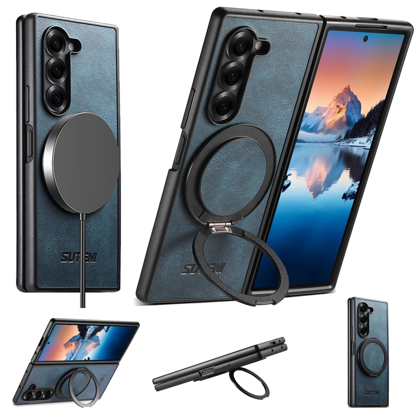 Magnetic Leather Ring Case with Stand