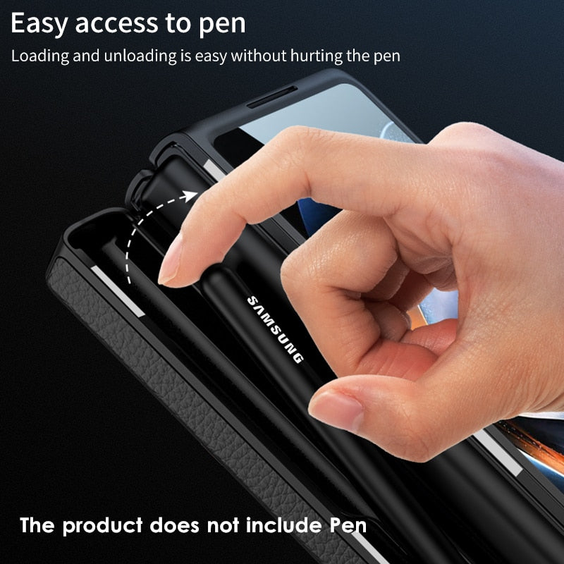 Magnetic Hinge Pen Slot Leather Case For Samsung Galaxy Z Fold 4