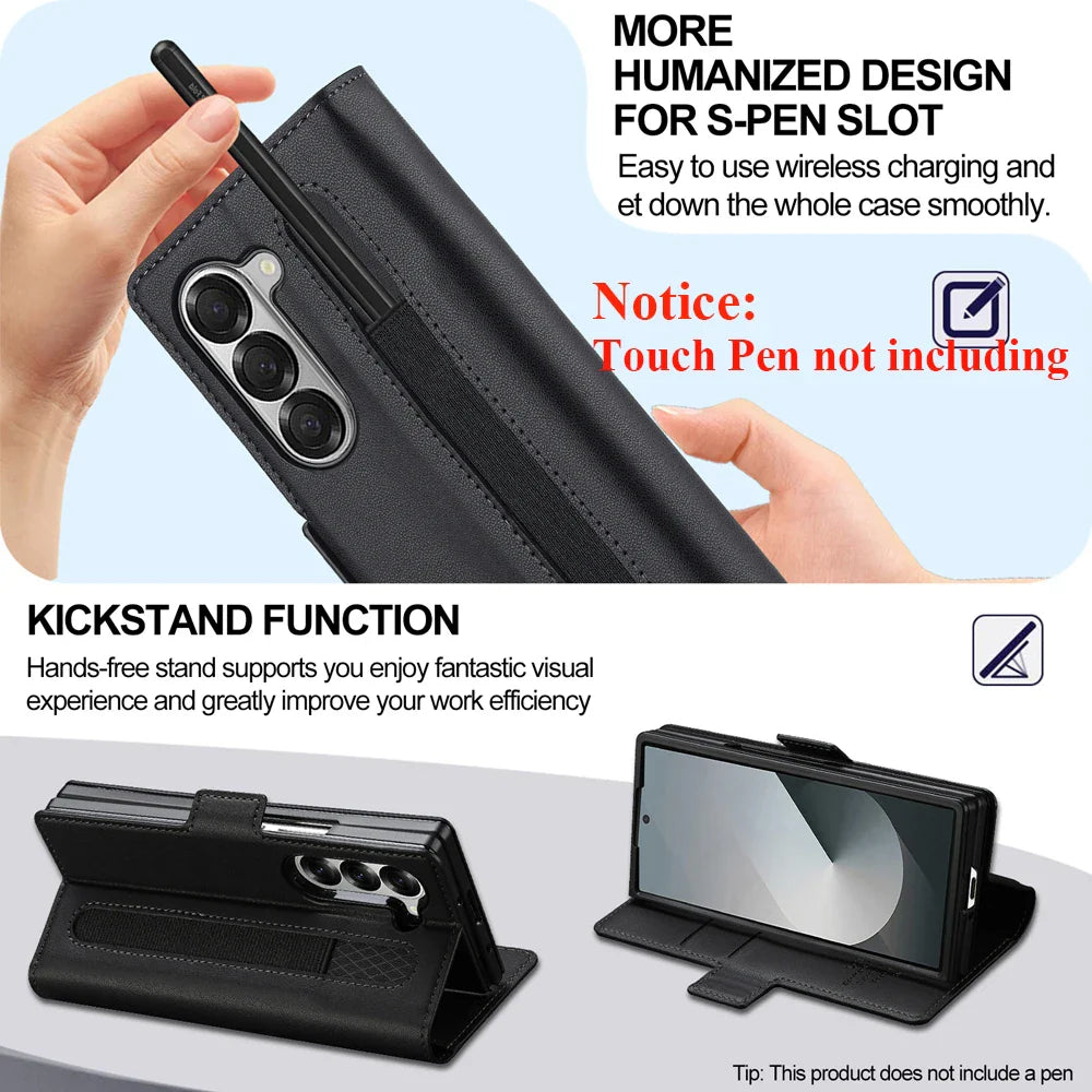 Leather Wallet Case with Card Holder & Kickstand