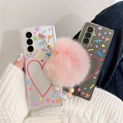 Cute Love Hair Ball Bracelet Phone Cases For Samsung Galaxy Z Fold 4