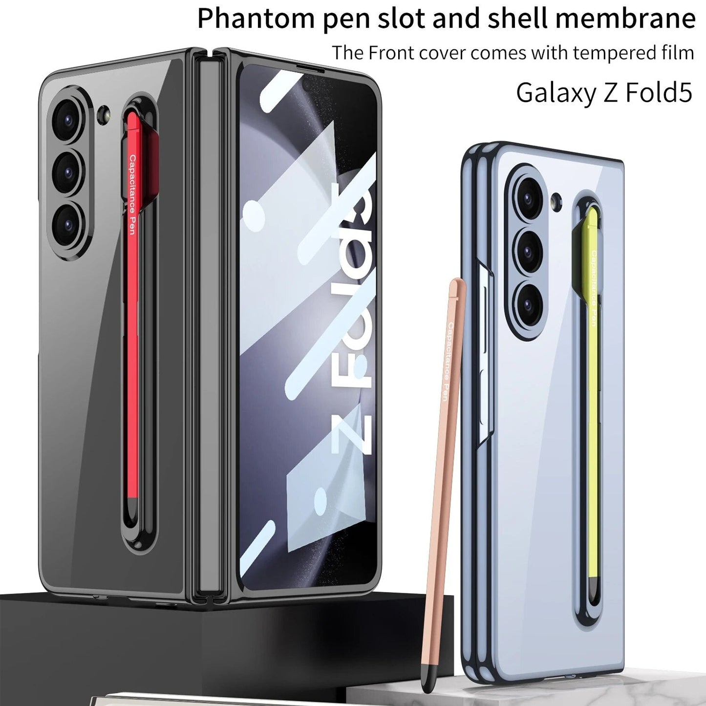 Transparent Case with Magnetic Hinge & Touch Pen For Galaxy Z Fold 5