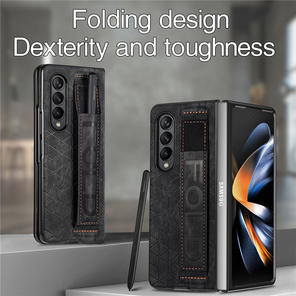 Luxury Leather Wristband Case With Pen Holder For Samsung Galaxy Z Fold 4