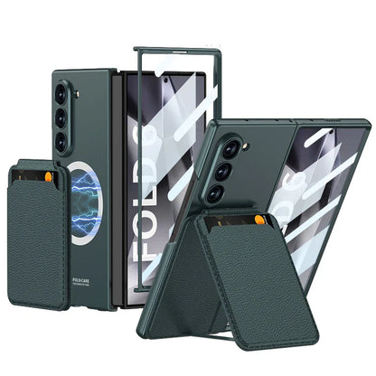Leather Case with Magnetic Card Holder For Samsung Z Fold 6