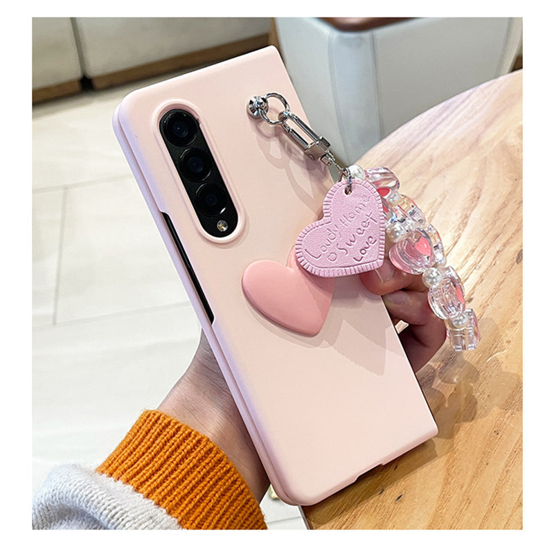 Cute 3D Heart Case With Bracelet For Galaxy Z FOLD 4 5G